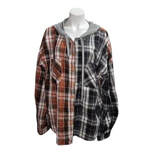 Plaid Button-Up Hoodie Shirt